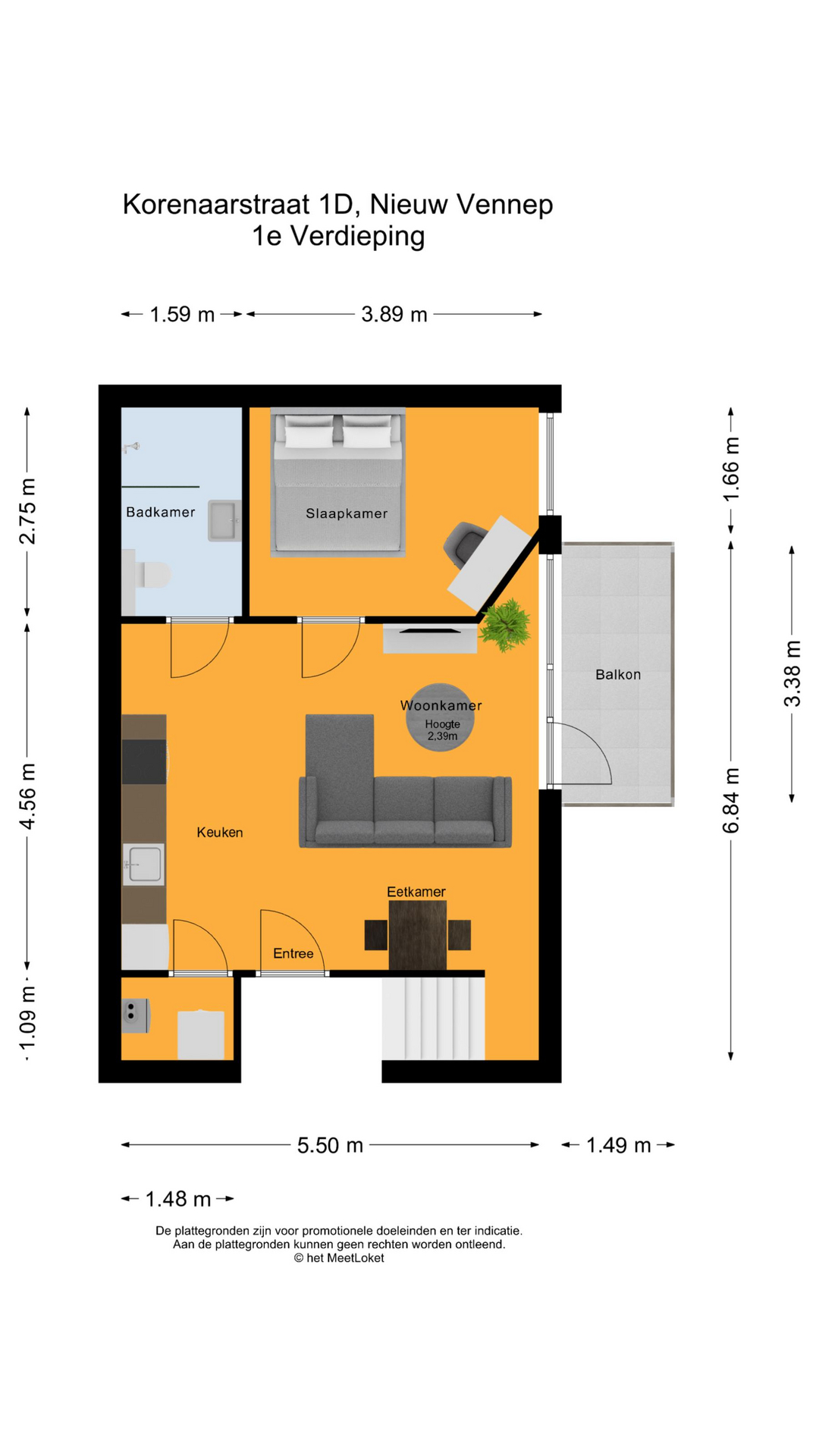 Korenaarstraat 1 D, 2153 BM Nieuw-vennep map